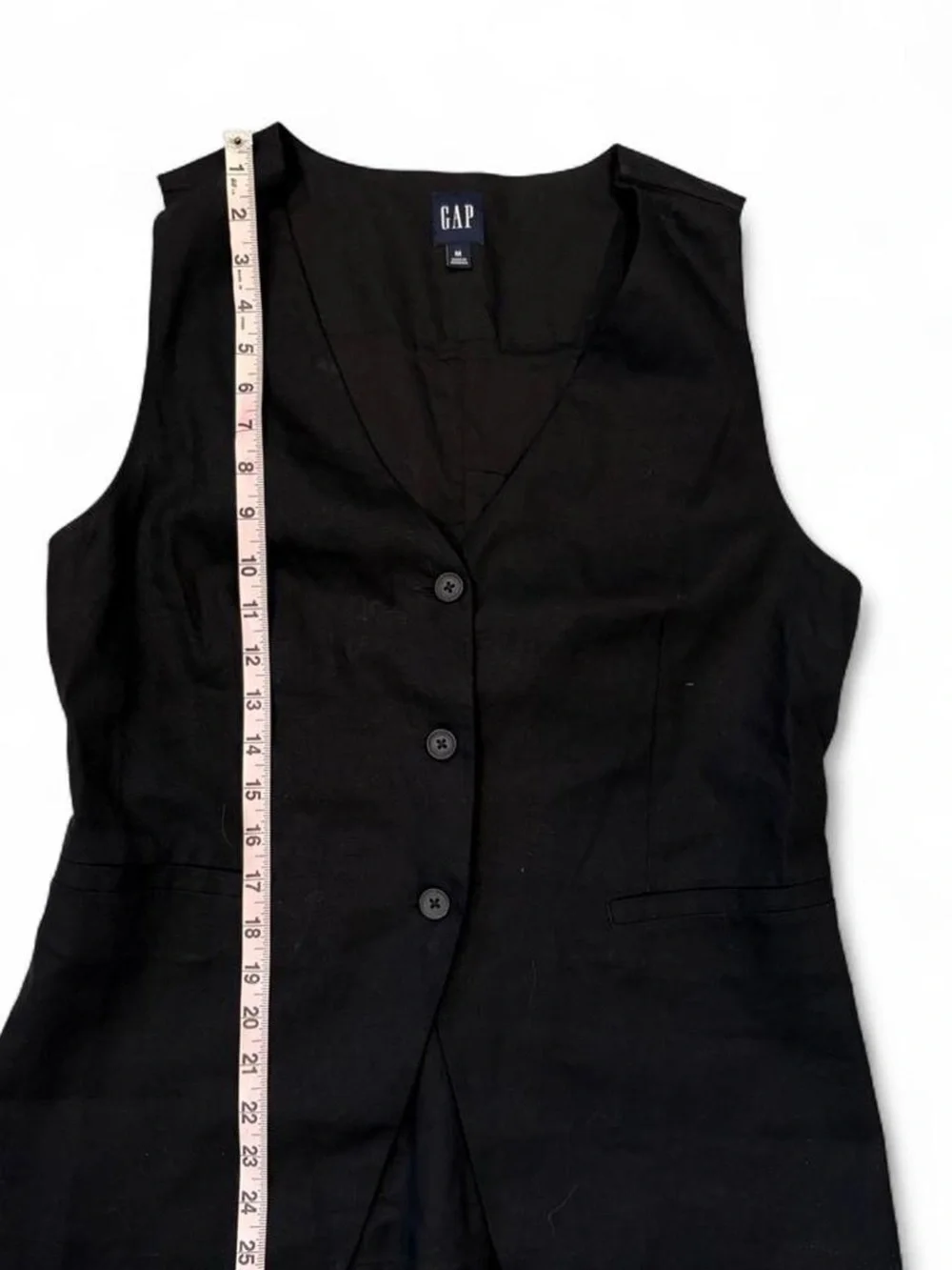 GAP Black Sleeveless lined linen Button Vest